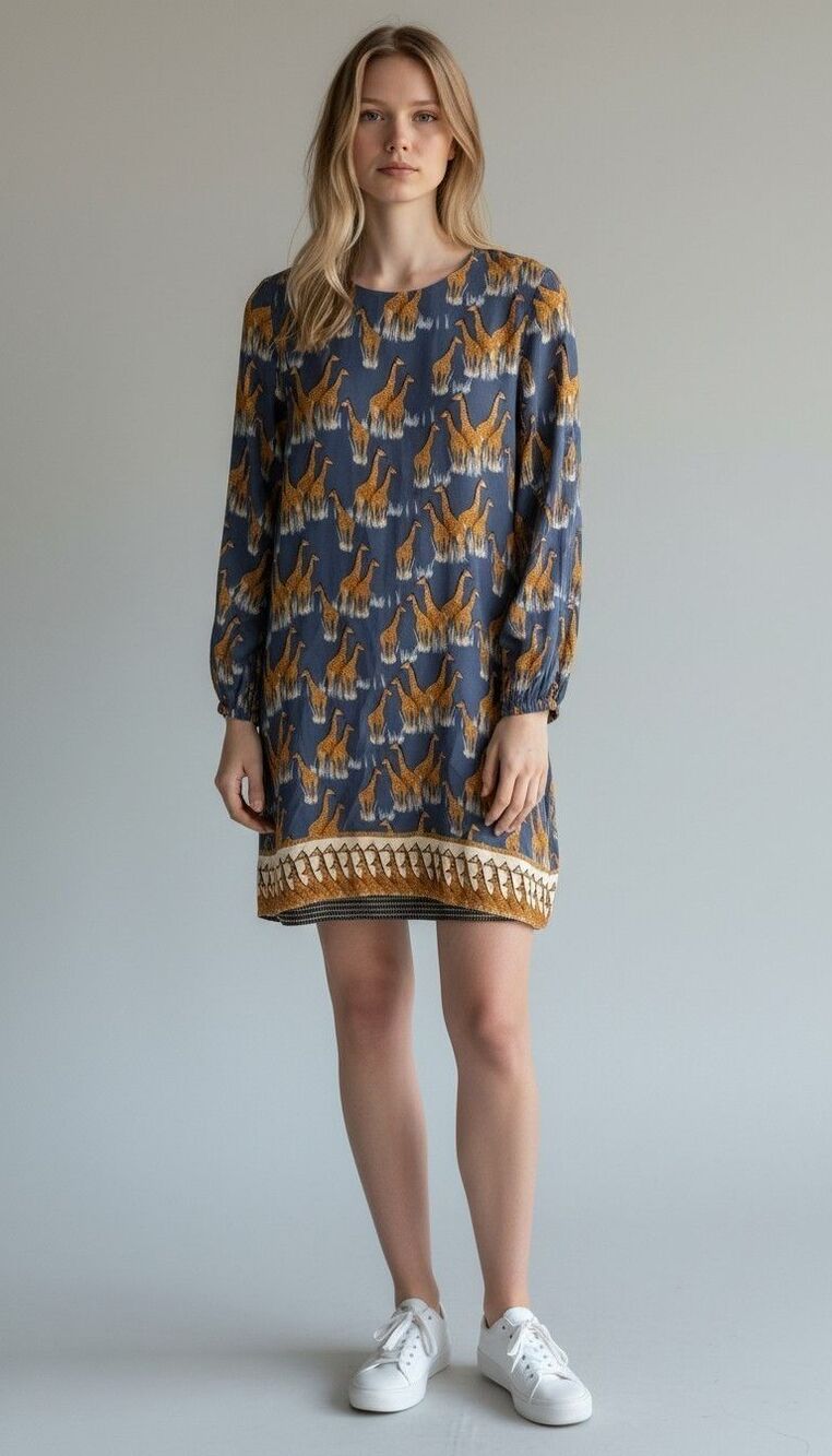 Corey Lynn Calter Blue & Orange Giraffe Print Tunic/Dress Anthropologie S